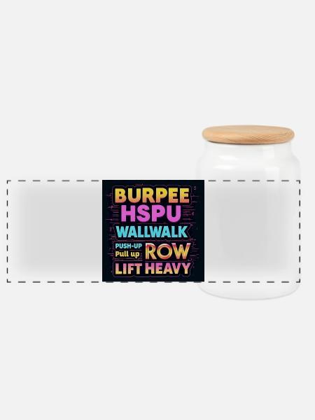 Fitness Workout Motivationschrift - Panorama Keksdose mit Holzdeckel - Weiß
