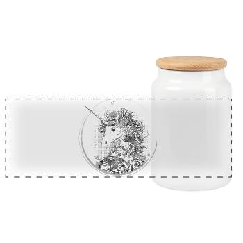 Mystisches Einhorn mit Ornament und Halftone-Stil - Panorama Keksdose mit Holzdeckel - Weiß - Vorne