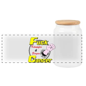 Fighting and winning against cancer - Panoramic Cookie Jar with Wooden Lid - white - Front