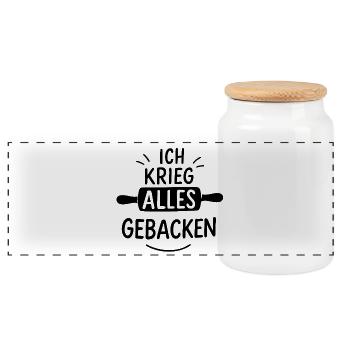 ich krieg alles gebacken backerei konditorei - Panorama Keksdose mit Holzdeckel - Weiß - Vorne