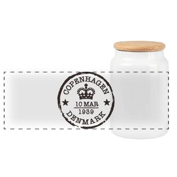 Vintage Copenhagen Denmark Postmark Design - Panoramic Cookie Jar with Wooden Lid - white - Front
