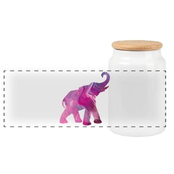 Elephant Yoga Pattern Color Watercolor Energy om Fan - Panoramic Cookie Jar with Wooden Lid - white - Front