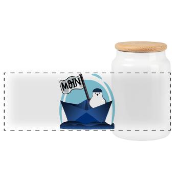 PAPIERBOOT MOIN PAPIERSCHIFF MÖWE - Panorama Keksdose mit Holzdeckel - Weiß - Vorne
