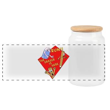 Run The Eraser Is Here Funny School - Panoramic Cookie Jar with Wooden Lid - white - Front