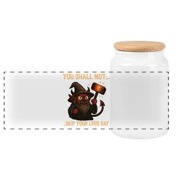 You Shall Not Skip... Leg Day - Panoramic Cookie Jar with Wooden Lid - white - Front