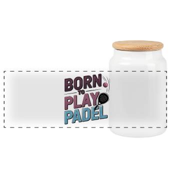 Children to Play Padel - Panoramic Cookie Jar with Wooden Lid - white - Front