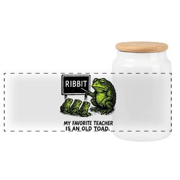 Lomu Frog Teaching Class Illustration - Panoramic Cookie Jar with Wooden Lid - white - Front