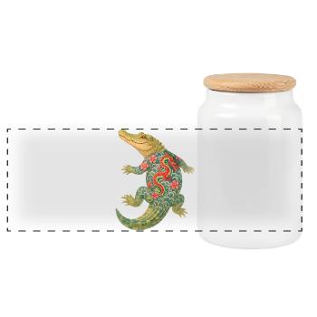 Yakuza Crocodile – Ancient Power in Ink - Panoramic Cookie Jar with Wooden Lid - white - Front