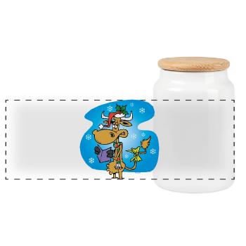 Vache Père Noël *drôle* - Boîte à biscuits avec couvercle en bois - blanc - Devant