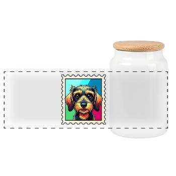 Colorful Dog Portrait in Pop Art Style - Panoramic Cookie Jar with Wooden Lid - white - Front
