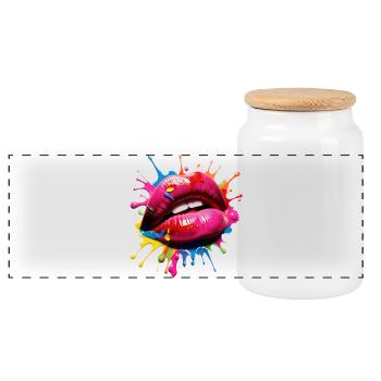 Lebendige Lippenkunst mit Color Splash - Panorama Keksdose mit Holzdeckel - Weiß - Vorne