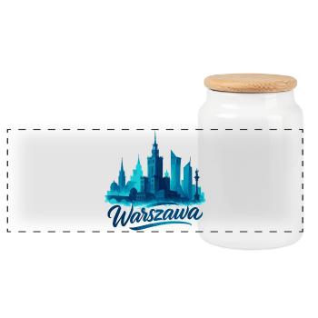 Warsaw Warszawa Capital Poland Gift - Panoramic Cookie Jar with Wooden Lid - white - Front