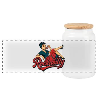 Rockabilly Forever Cherries Wife 50s Gift - Panoramic Cookie Jar with Wooden Lid - white - Front