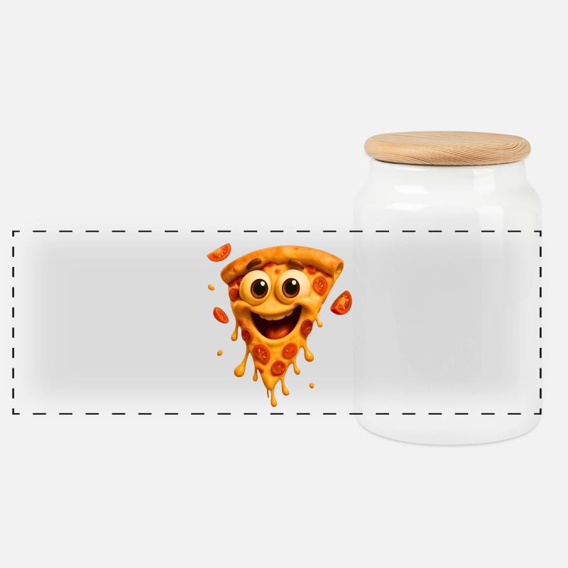 Fröhliche Pizzagesicht Illustration - Panorama Keksdose mit Holzdeckel - Weiß