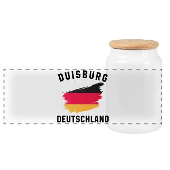 Deutsche Flagge Aquarell Künstlerische Gestaltung - Panorama Keksdose mit Holzdeckel - Weiß - Vorne