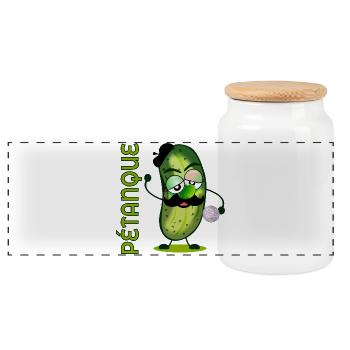 Pétanque Boule Moustache Pickles - Panoramic Cookie Jar with Wooden Lid - white - Front