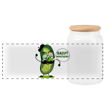 HI MUSTACHE PICKLES - Panoramic Cookie Jar with Wooden Lid - white - Front