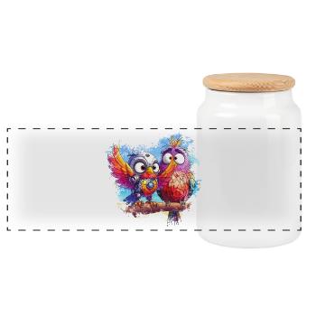 Beach robot birds, light, joy, colors - Panoramic Cookie Jar with Wooden Lid - white - Front