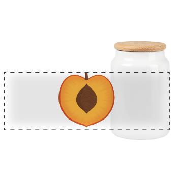 Vibrant Peach with Seed Detail - Panoramic Cookie Jar with Wooden Lid - white - Front