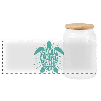 Sea Turtle Slow Living by the Sea Illustration - Panoramic Cookie Jar with Wooden Lid - white - Front