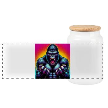 gorilla - Panoramic Cookie Jar with Wooden Lid - white - Front