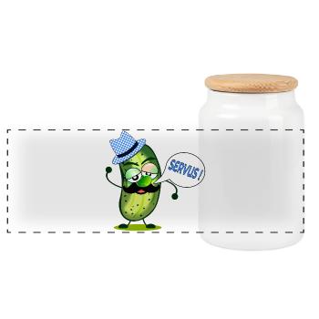 MOUSTACHE GHERKINS BAVARIA SERVUS - Panoramic Cookie Jar with Wooden Lid - white - Front