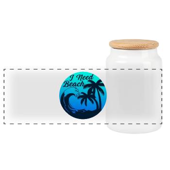 J’ai besoin de plage – surf, soleil, mer, palmiers - Boîte à biscuits avec couvercle en bois - blanc - Devant