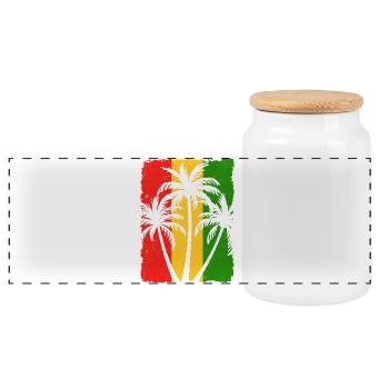Tropical Sunset Palm Silhouette - Panoramic Cookie Jar with Wooden Lid - white - Front