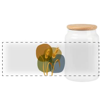 Golden grain pattern on pastel background - Panoramic Cookie Jar with Wooden Lid - white - Front