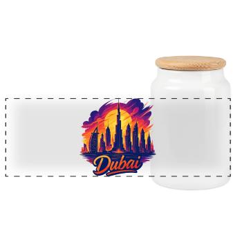 Dubai Gulf Tiger City Arab Emirates Gift - Panoramic Cookie Jar with Wooden Lid - white - Front