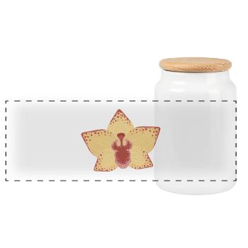 Elegant Orchid Flower Illustration - Panoramic Cookie Jar with Wooden Lid - white - Front
