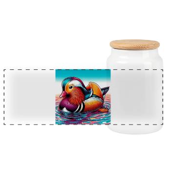 Mandarin duck - Panoramic Cookie Jar with Wooden Lid - white - Front