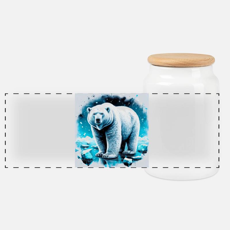 Eisbär - Panorama Keksdose mit Holzdeckel - Weiß