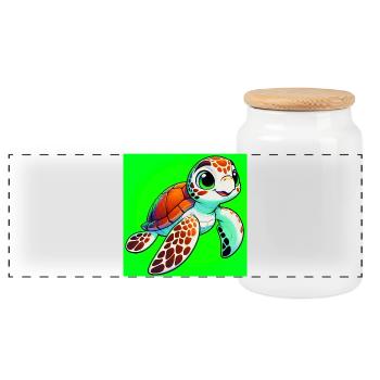 turtle - Panoramic Cookie Jar with Wooden Lid - white - Front