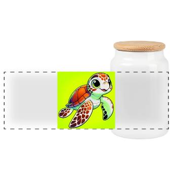 turtle - Panoramic Cookie Jar with Wooden Lid - white - Front