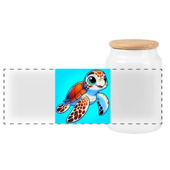 turtle - Panoramic Cookie Jar with Wooden Lid - white - Front