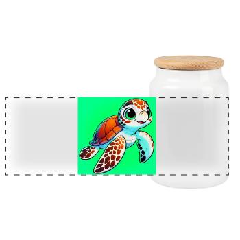 turtle - Panoramic Cookie Jar with Wooden Lid - white - Front