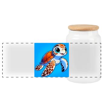 turtle - Panoramic Cookie Jar with Wooden Lid - white - Front