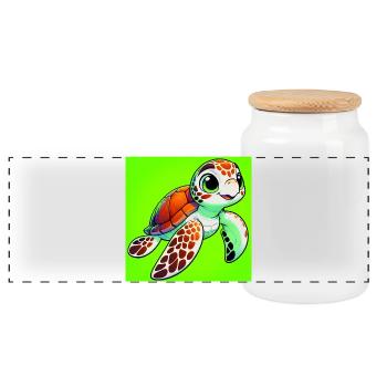 turtle - Panoramic Cookie Jar with Wooden Lid - white - Front