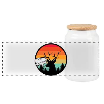 Hirsch mit Sonnenuntergangshintergrund im Retro-Stil - Panorama Keksdose mit Holzdeckel - Weiß - Vorne