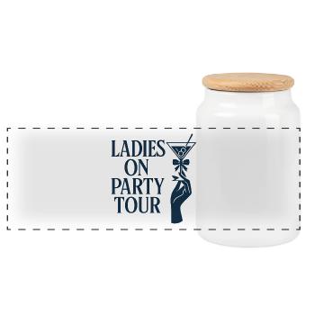Ladies On Party Tour - Panoramic Cookie Jar with Wooden Lid - white - Front