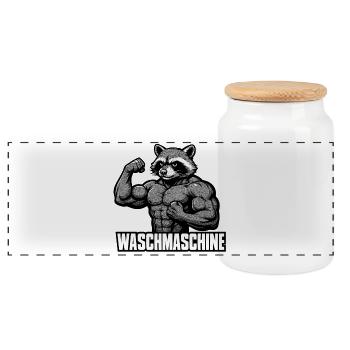 Waschmaschine Waschbär Fitness witzig Gym Geschenk - Panorama Keksdose mit Holzdeckel - Weiß - Vorne