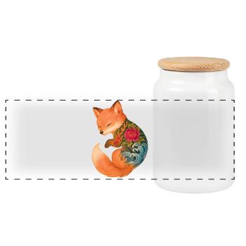 Tattooed Fox Cub – Floating Serenity - Panoramic Cookie Jar with Wooden Lid - white - Front