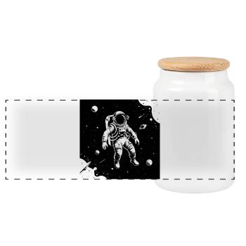 Space astronaut in the moon sky - Panoramic Cookie Jar with Wooden Lid - white - Front