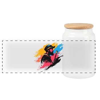 Künstlerischer Maler mit Farbklecks-Design - Panorama Keksdose mit Holzdeckel - Weiß - Vorne