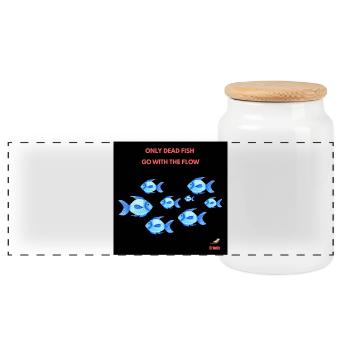 Only dead fish - Panoramic Cookie Jar with Wooden Lid - white - Front