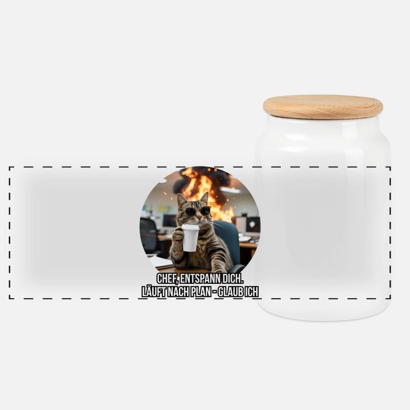 Lustige Büro Katze Spruch Design - Panorama Keksdose mit Holzdeckel - Weiß