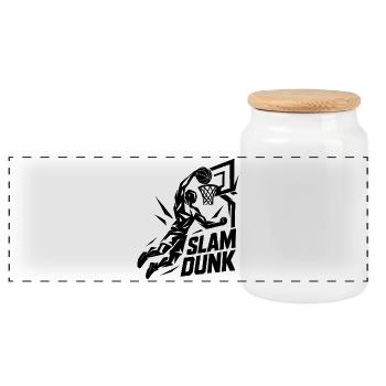 Basketball Slam Dunk Throw Player Dunking Gift - Panoramic Cookie Jar with Wooden Lid - white - Front
