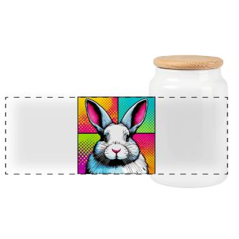 lapin - Boîte à biscuits avec couvercle en bois - blanc - Devant