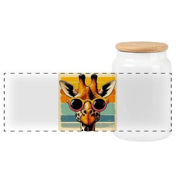 giraffe - Panoramic Cookie Jar with Wooden Lid - white - Front